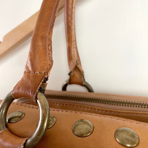 JCrew Leather Purse Brass Studs Shoulder Bag Y2K 2010s Indie Sleaze Double Zip - Picture 13 of 15
